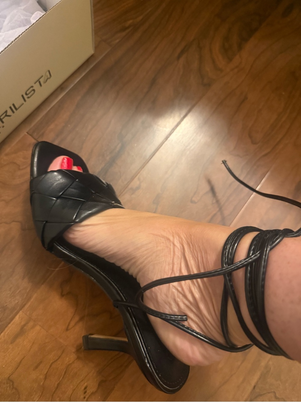 Black Women's Strappy Woven Block Heel Sandals - Picture 4 of 5